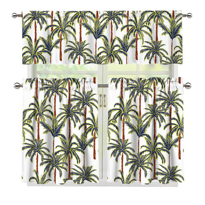 Vintage Palm Tree Beach Pattern Print 3 Piece Kitchen Curtains