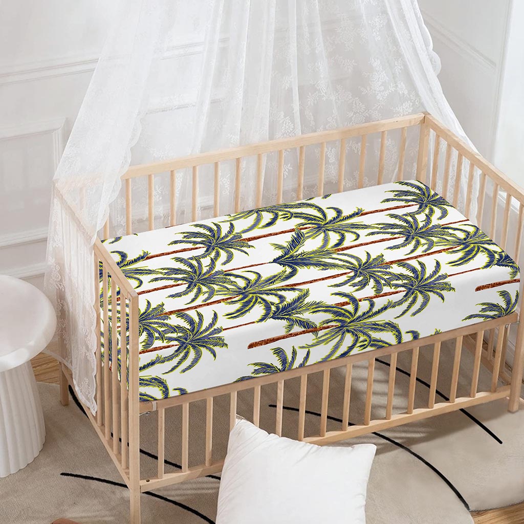 Vintage Palm Tree Beach Pattern Print Baby Crib Sheet