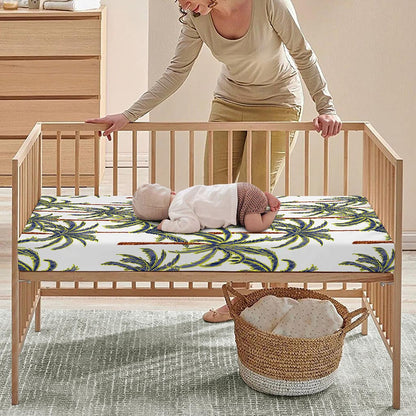 Vintage Palm Tree Beach Pattern Print Baby Crib Sheet