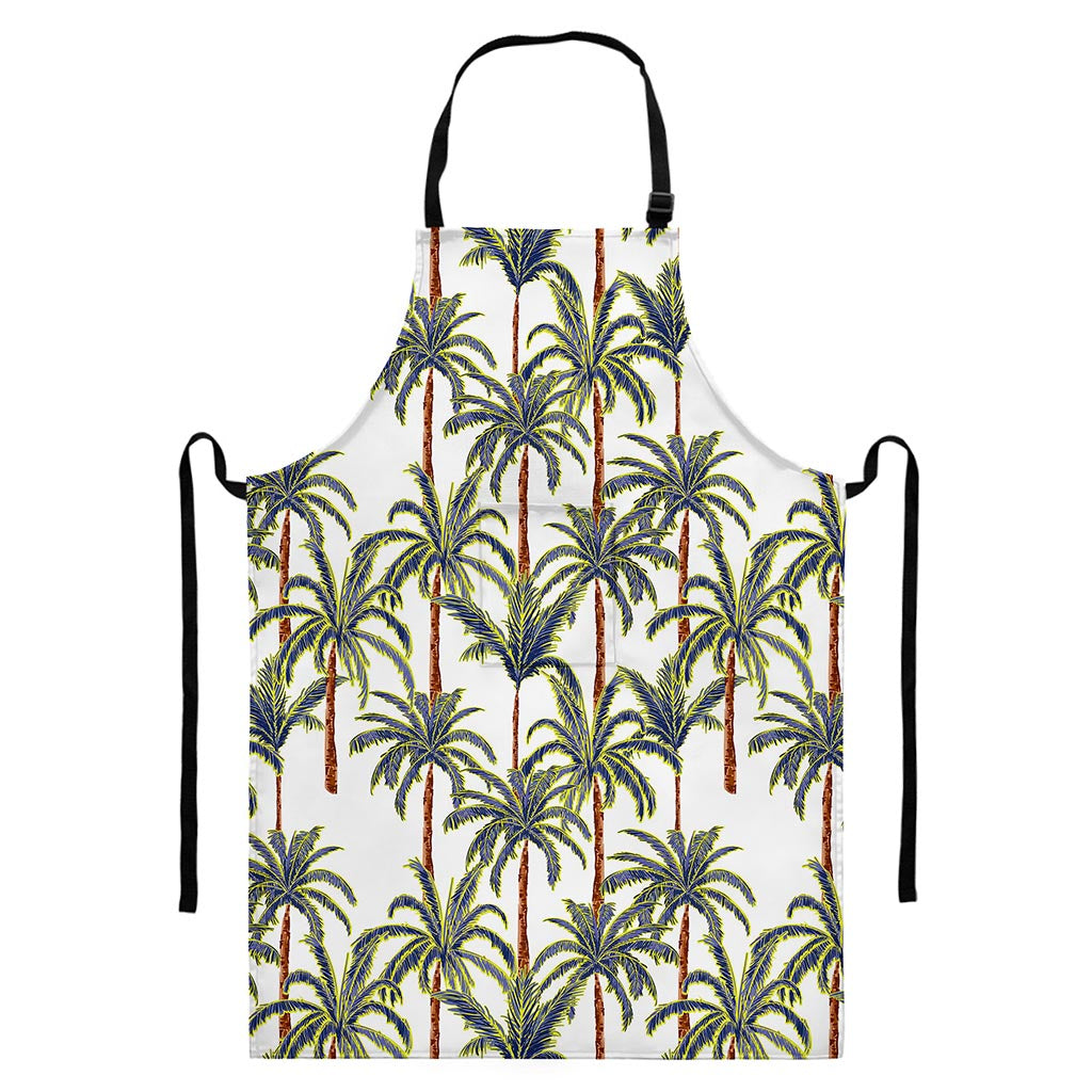 Vintage Palm Tree Beach Pattern Print Bib Apron With Pocket