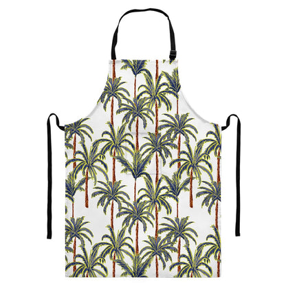 Vintage Palm Tree Beach Pattern Print Bib Apron With Pocket