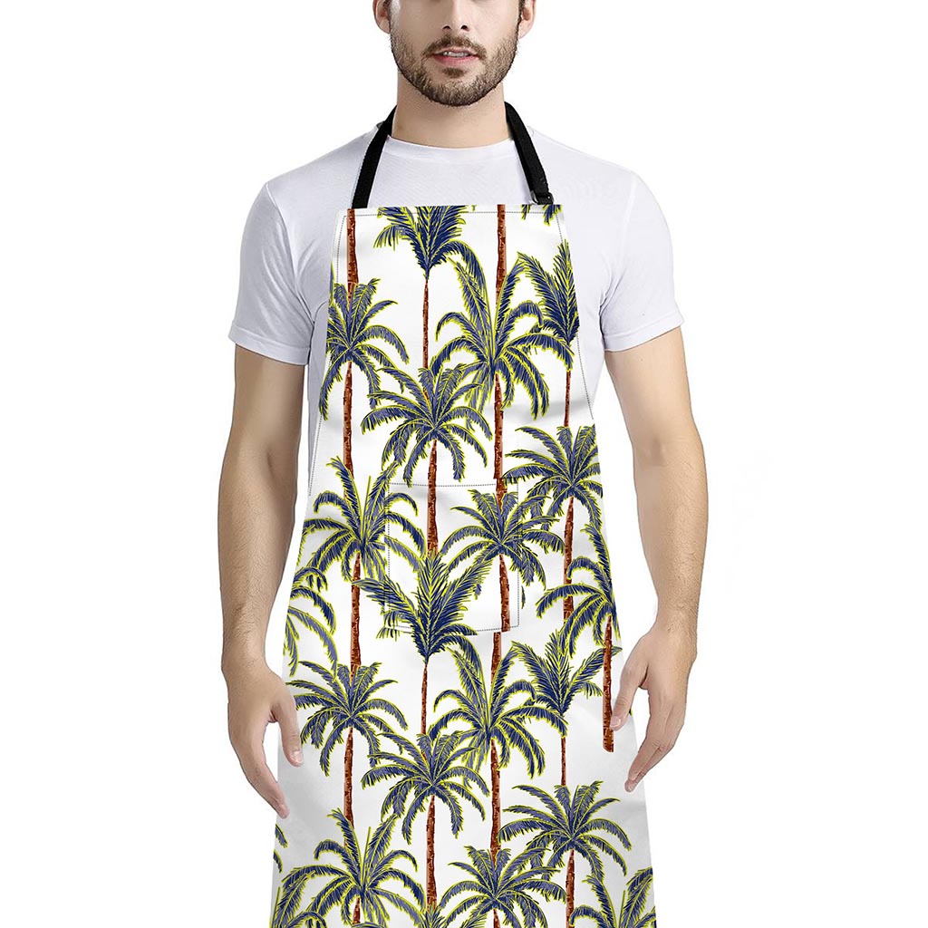 Vintage Palm Tree Beach Pattern Print Bib Apron With Pocket