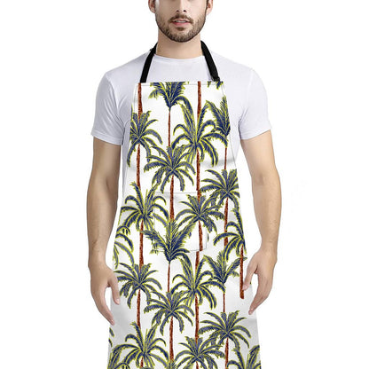 Vintage Palm Tree Beach Pattern Print Bib Apron With Pocket