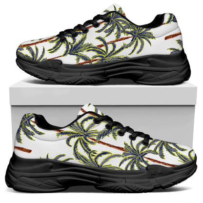 Vintage Palm Tree Beach Pattern Print Black Chunky Shoes