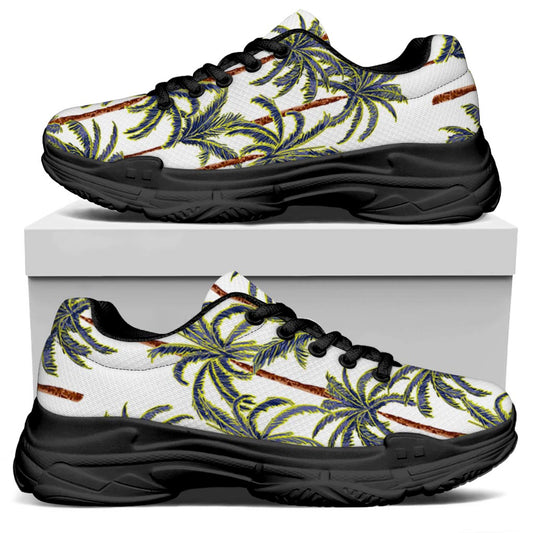 Vintage Palm Tree Beach Pattern Print Black Chunky Shoes