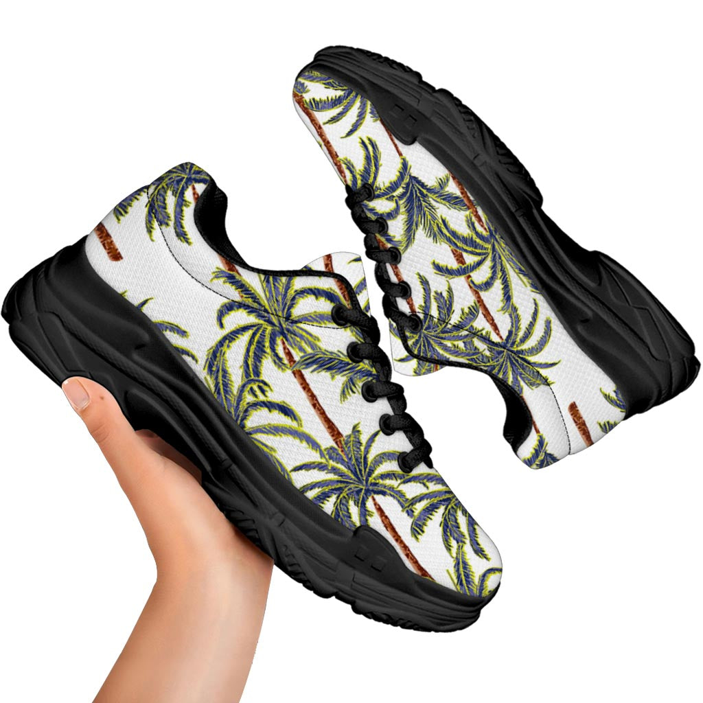 Vintage Palm Tree Beach Pattern Print Black Chunky Shoes