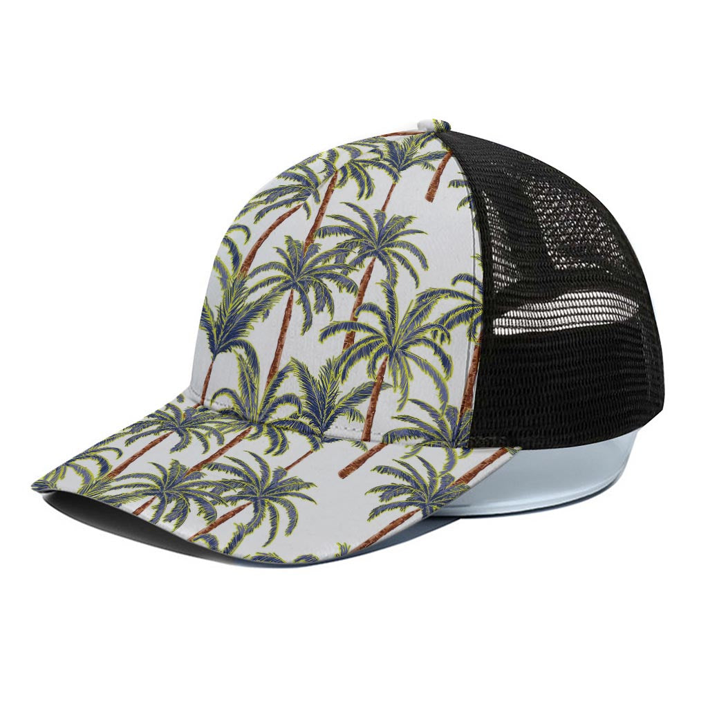 Vintage Palm Tree Beach Pattern Print Black Mesh Trucker Cap