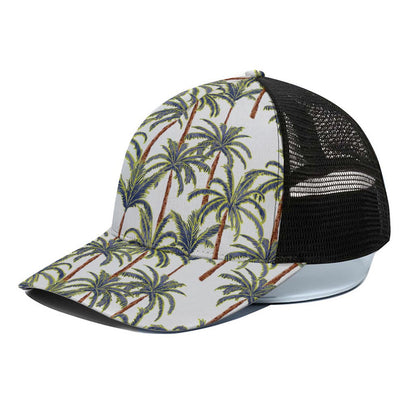 Vintage Palm Tree Beach Pattern Print Black Mesh Trucker Cap