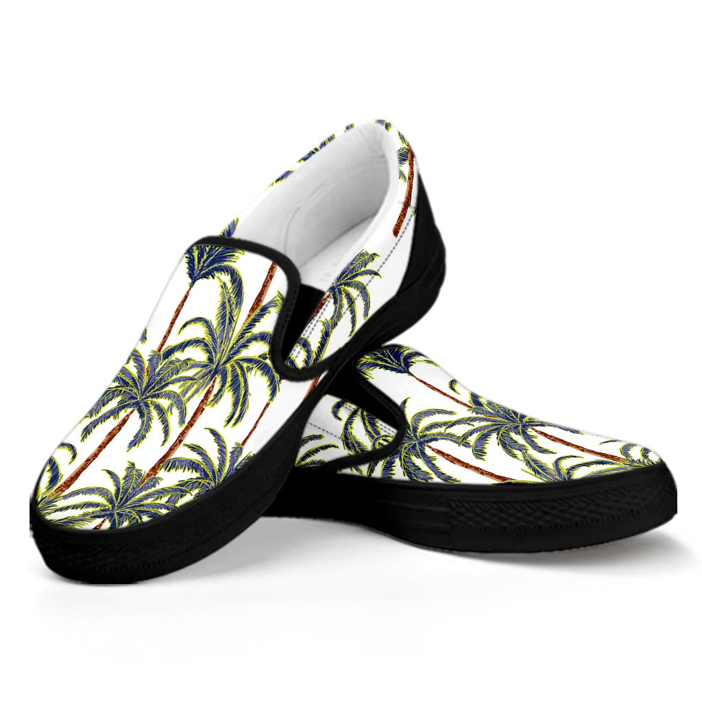 Vintage Palm Tree Beach Pattern Print Black Slip On Sneakers