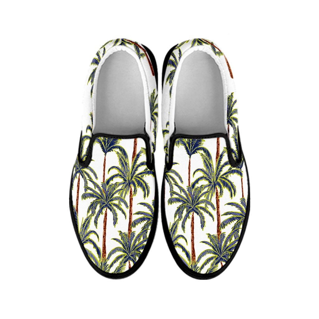Vintage Palm Tree Beach Pattern Print Black Slip On Sneakers