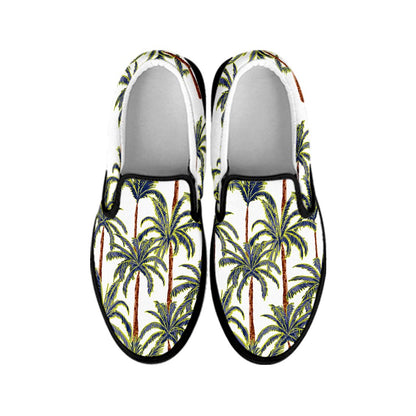 Vintage Palm Tree Beach Pattern Print Black Slip On Sneakers