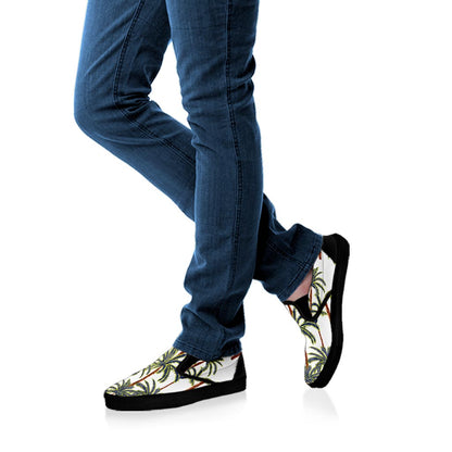 Vintage Palm Tree Beach Pattern Print Black Slip On Sneakers