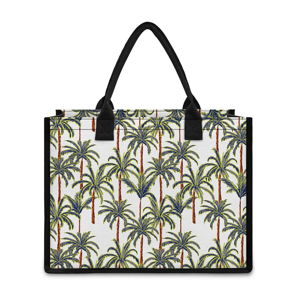 Vintage Palm Tree Beach Pattern Print Canvas Tote Bag