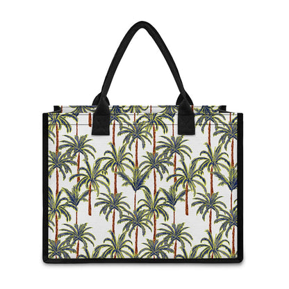 Vintage Palm Tree Beach Pattern Print Canvas Tote Bag