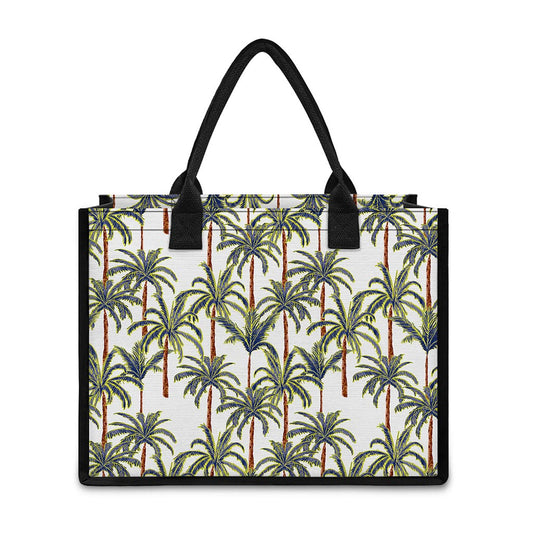 Vintage Palm Tree Beach Pattern Print Canvas Tote Bag