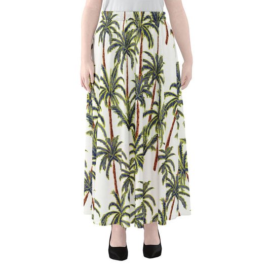 Vintage Palm Tree Beach Pattern Print Chiffon Maxi Skirt