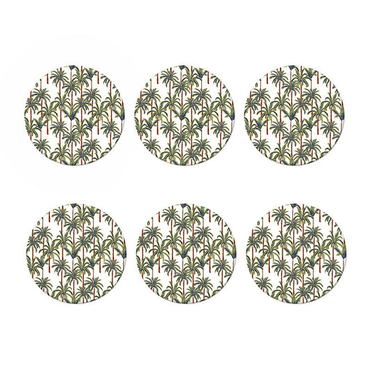 Vintage Palm Tree Beach Pattern Print Coaster Set