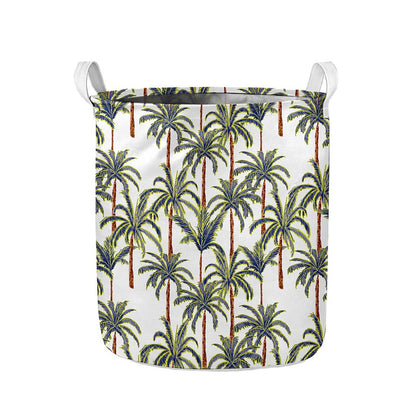 Vintage Palm Tree Beach Pattern Print Collapsible Laundry Basket