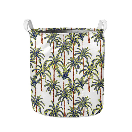 Vintage Palm Tree Beach Pattern Print Collapsible Laundry Basket