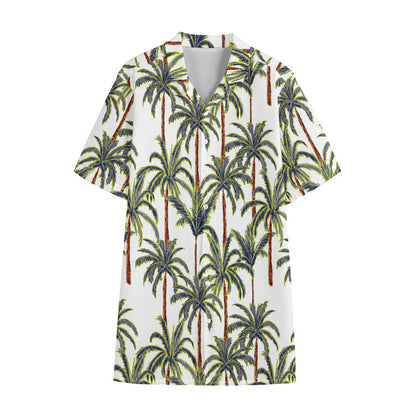 Vintage Palm Tree Beach Pattern Print Cotton Hawaiian Shirt