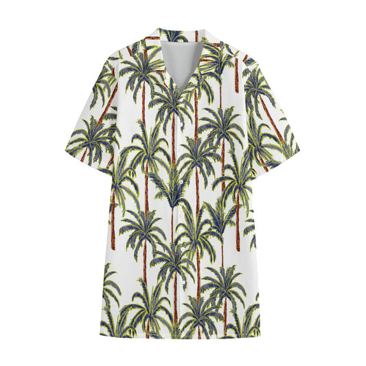 Vintage Palm Tree Beach Pattern Print Cotton Hawaiian Shirt