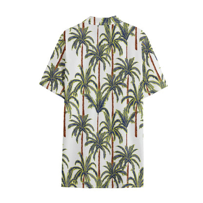 Vintage Palm Tree Beach Pattern Print Cotton Hawaiian Shirt