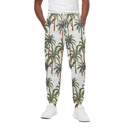 Vintage Palm Tree Beach Pattern Print Cotton Pants