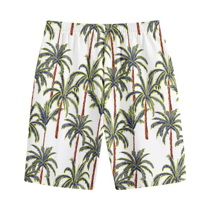 Vintage Palm Tree Beach Pattern Print Cotton Shorts