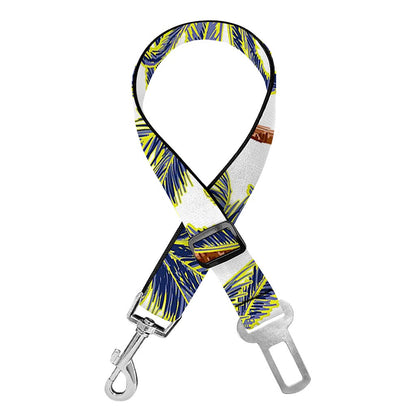 Vintage Palm Tree Beach Pattern Print Dog Seat Belt