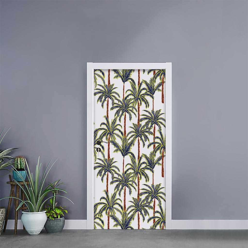 Vintage Palm Tree Beach Pattern Print Door Sticker