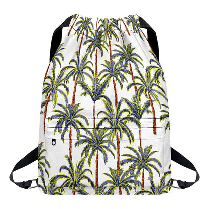 Vintage Palm Tree Beach Pattern Print Drawstring Backpack