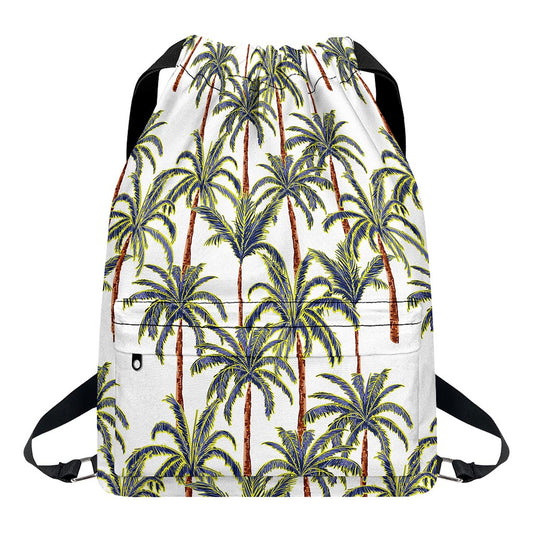Vintage Palm Tree Beach Pattern Print Drawstring Backpack