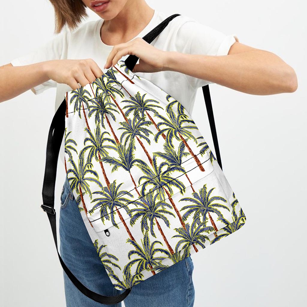 Vintage Palm Tree Beach Pattern Print Drawstring Backpack