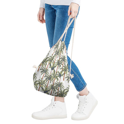 Vintage Palm Tree Beach Pattern Print Drawstring Bag