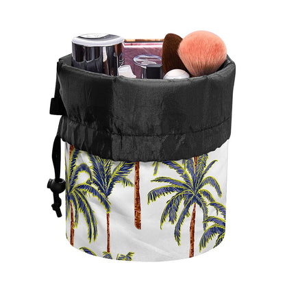 Vintage Palm Tree Beach Pattern Print Drawstring Makeup Bag
