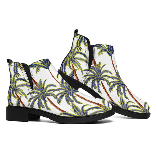 Vintage Palm Tree Beach Pattern Print Flat Ankle Boots