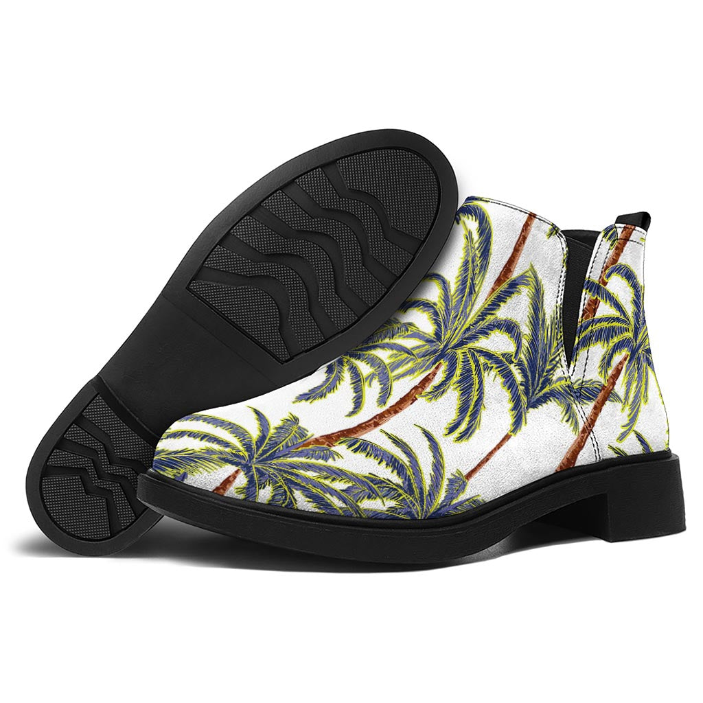Vintage Palm Tree Beach Pattern Print Flat Ankle Boots