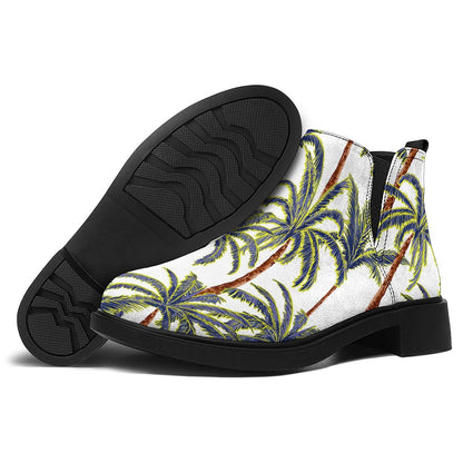 Vintage Palm Tree Beach Pattern Print Flat Ankle Boots