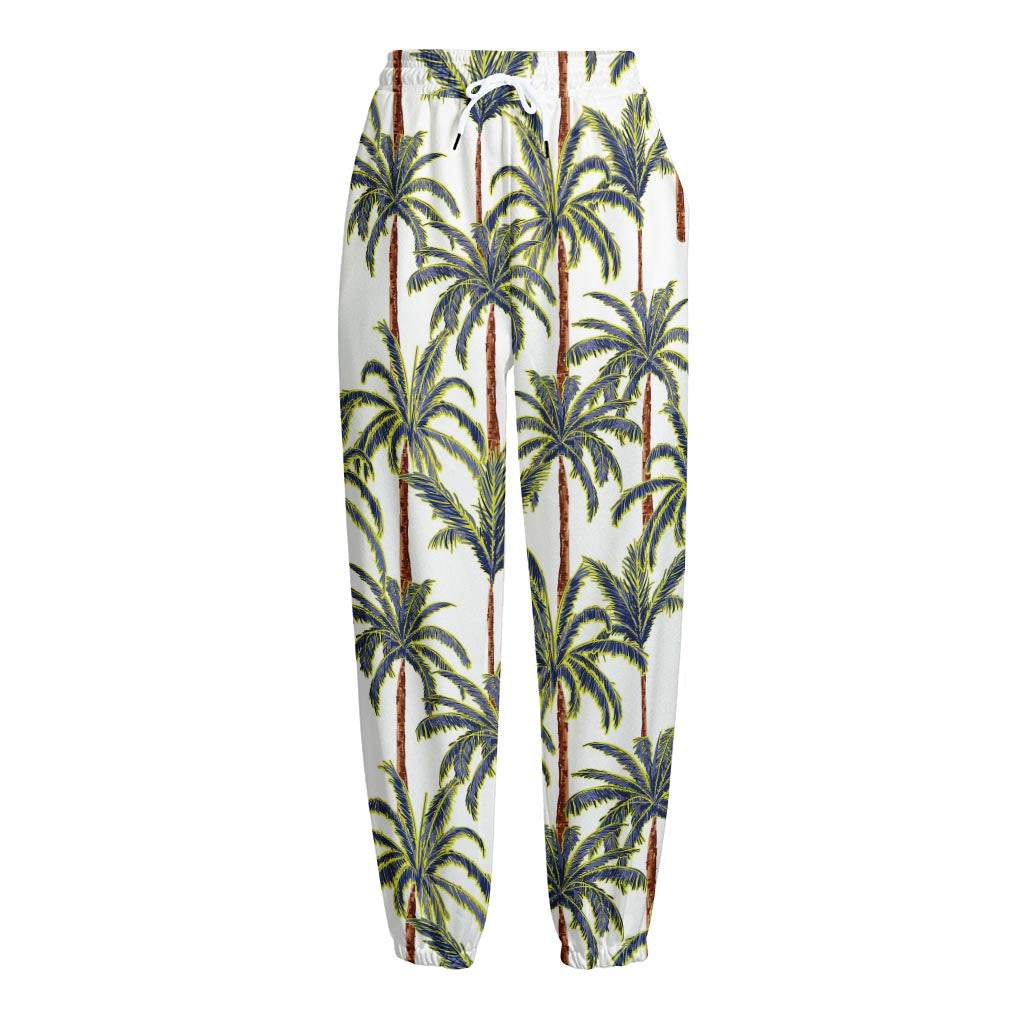 Vintage Palm Tree Beach Pattern Print Fleece Lined Knit Pants
