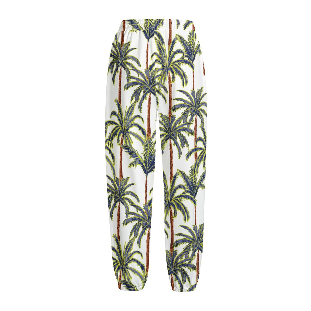 Vintage Palm Tree Beach Pattern Print Fleece Lined Knit Pants