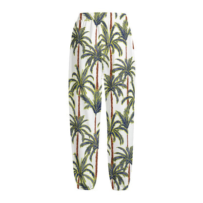 Vintage Palm Tree Beach Pattern Print Fleece Lined Knit Pants