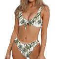 Vintage Palm Tree Beach Pattern Print Front Bow Tie Bikini