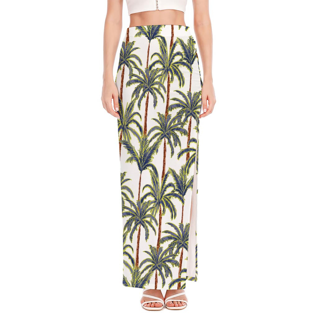 Vintage Palm Tree Beach Pattern Print High Slit Maxi Skirt