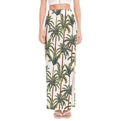 Vintage Palm Tree Beach Pattern Print High Slit Maxi Skirt