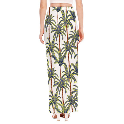 Vintage Palm Tree Beach Pattern Print High Slit Maxi Skirt