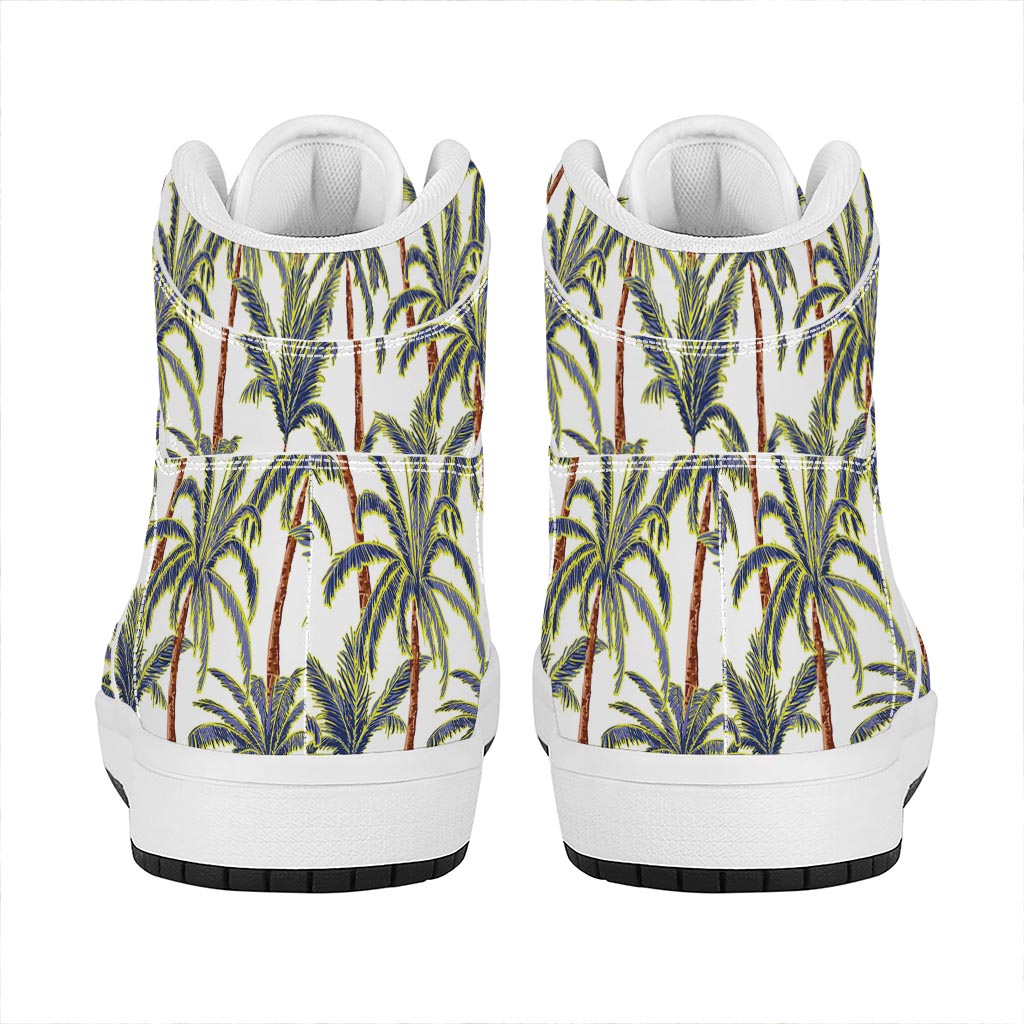 Vintage Palm Tree Beach Pattern Print High Top Leather Sneakers