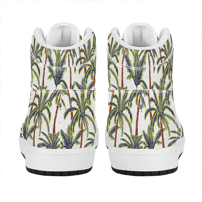 Vintage Palm Tree Beach Pattern Print High Top Leather Sneakers