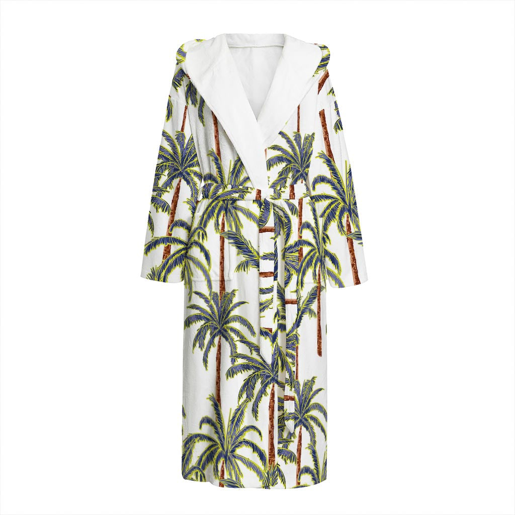 Vintage Palm Tree Beach Pattern Print Hooded Bathrobe