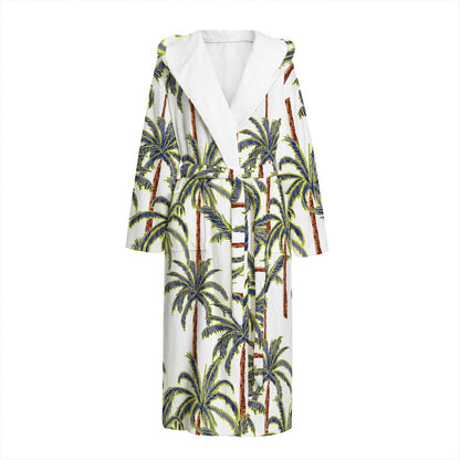 Vintage Palm Tree Beach Pattern Print Hooded Bathrobe