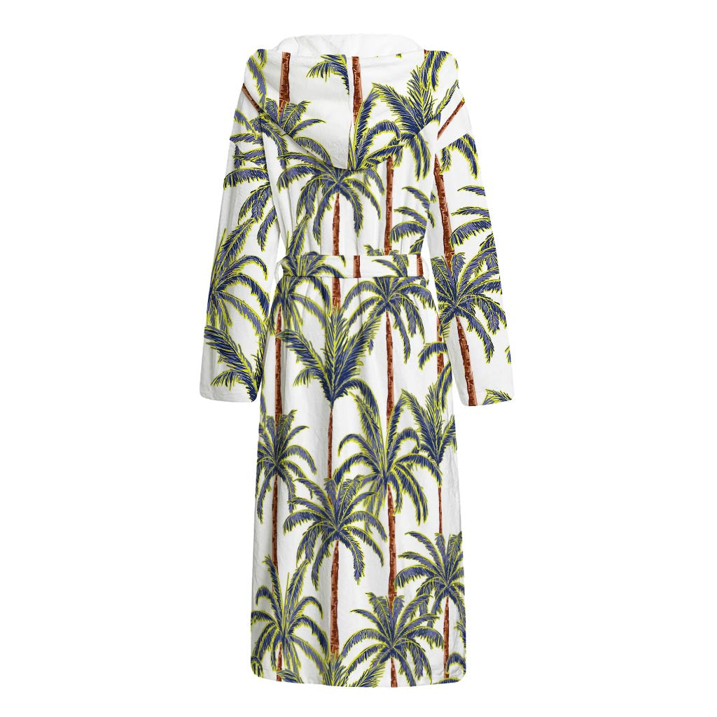 Vintage Palm Tree Beach Pattern Print Hooded Bathrobe